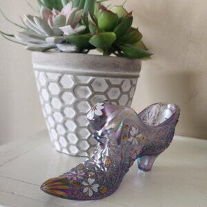 Fenton 95th Anniversary Iridescent Lilac Hand Painted Signed by Christine Fenton